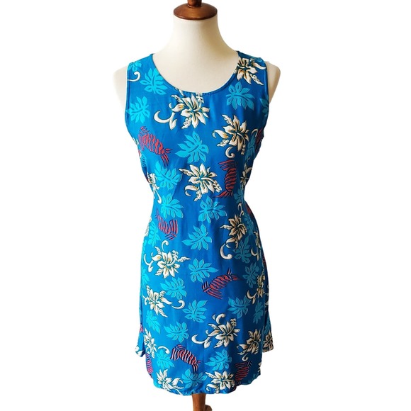Island X Hawaii Womens Floral Hawaiian Dress Size Large Blue - Picture 1 of 4